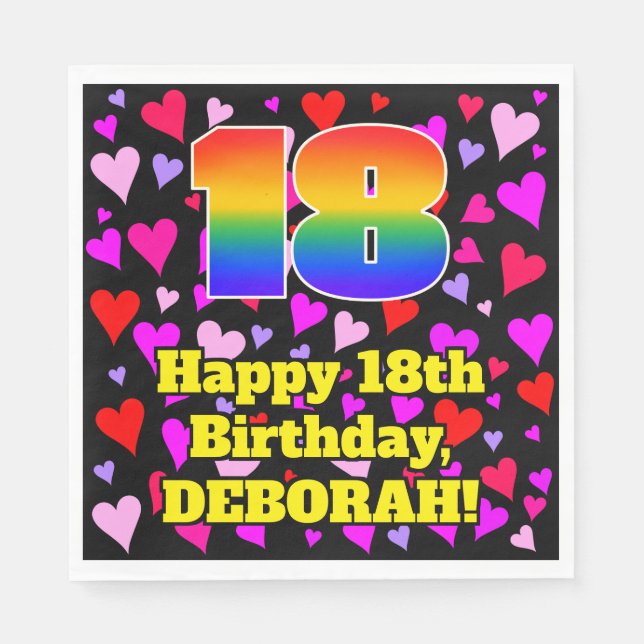 18. Geburtstag: Loving Hearts Pattern, Regenbogen  Serviette (Vorderseite)