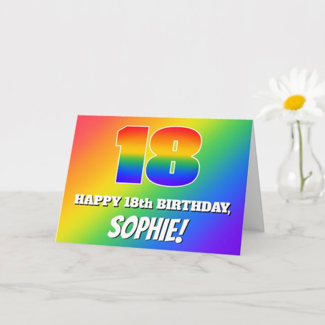 18. Geburtstag: mehrfarbiges Regenbogenmuster # 18 Karte (Kleine Pflanze)
