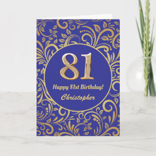 18. Geburtstag Navy Blue and Gold Floral Muster Karte