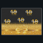 18. Geburtstag Party chic Gold Bogen Funkel schwar Seidenpapier<br><div class="desc">Elegant,  klassisch,  glamourös und feminin.  Ein goldfarbener Bogen mit goldenem Glitzer und Funkeln in den Imitaten,  ein bisschen Blu und Luxus für eine 16. Geburtstagsparty.  Schwarzer Hintergrund Vorlagen für ihren Namen,  Alter 18,  Geburtsdatum und Jahrestag.</div>