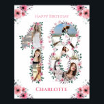 18. Geburtstag Pink Blume Girl FotoCollage Weiß Poster<br><div class="desc">Erstellen Sie eine achtzehnte Geburtstagssammlung mit sieben Fotos in einer großen Zahl achtzehn Formen. Die Einrichtung besteht aus schönen und hübschen,  rosafarbenen Blume und grünem Blattwerk. Großartiges 18. Geburtstagsgeschenk für Mädchen. Personalisiert Nummer 18 Foto Collage für ein einzigartiges und sehr spezielles Produkt.</div>