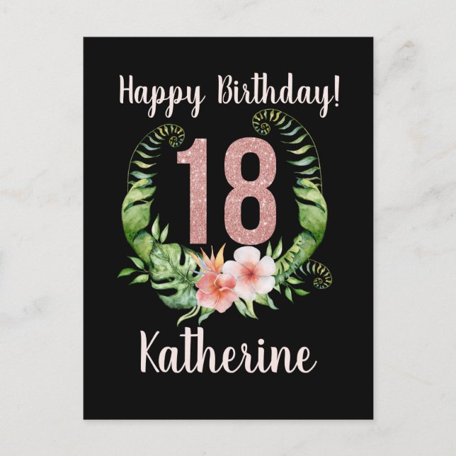 18. Geburtstag Rosa Glitzer Blumenkarte Postkarte (Vorderseite)
