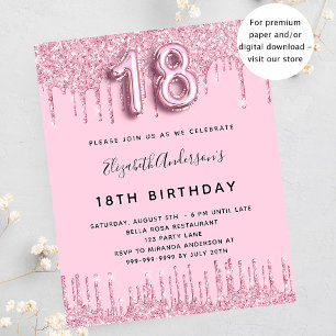 18. Geburtstag Rosa Rosa Glitzer Haushaltseinladun Flyer