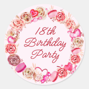 18. Geburtstag Rosa Rose Wirbel Herz Umschlag Runder Aufkleber