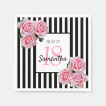 18. Geburtstag rosa Rosen Schwarz-weiße Streifen