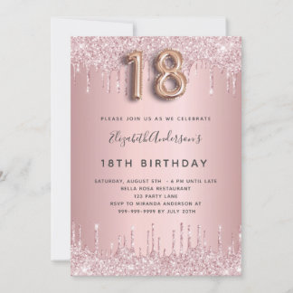 18. Geburtstag rosa staubige Rose Glitzer rosa Lux Einladung