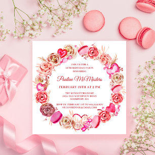 18. Geburtstag Rosa Wirbles Herz Valentine Einladung