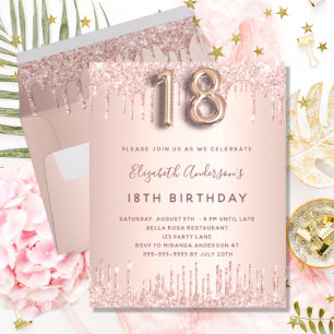 18. Geburtstag Rose Gold Glitzer Einladung