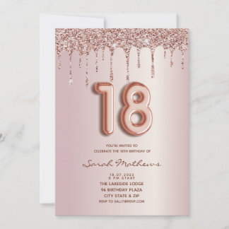 18. Geburtstag Rose Gold Glitzer Tropfen Einladung