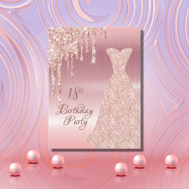 18. Geburtstag Rose Gold Glitzer Tropfen Einladung Postkarte (Von Creator hochgeladen)