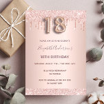 18. Geburtstag Rose Gold Glitzer Tropfen Rosa Glam Einladung<br><div class="desc">Eine moderne, stilvolle und glamouröse Einladung für die 18. Geburtstagsfeier eines Mädchens. Ein Imitat Rose gold metallische Hintergrund mit einem eleganten Imitat Rose Gold Glitzer Tropfen, Farbe Tropfen aussehen. Der Name ist mit einer modernen dunklen Rose goldfarbenen Handschrift geschrieben, die als Stilschrift dient. Personalisieren Sie Ihre Party-Daten und fügen Sie...</div>