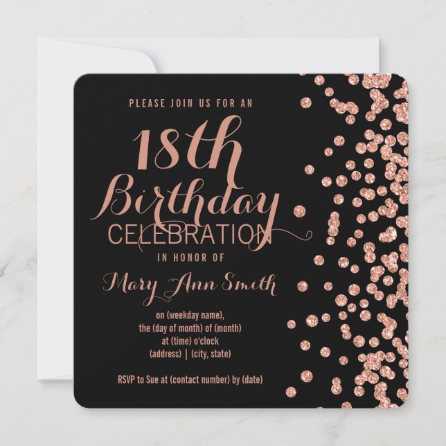 18. Geburtstag Rose Gold Imitate Glitzer Confetti  Einladung (Vorderseite)