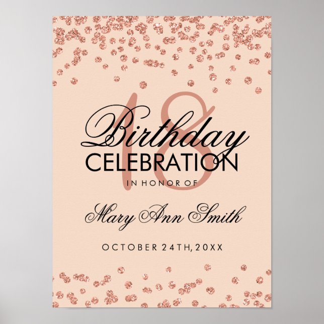 18. Geburtstag Rose Gold Imitate Glitzer Confetti Poster (Vorne)