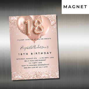 18. Geburtstag Rose Goldblütenballons Luxus Magneteinladung