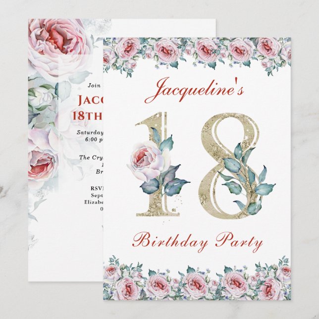 18. Geburtstag Rose Party Einladung (Vorne/Hinten)
