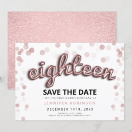 18. Geburtstag Save the Date Rose Gold Glitzer Einladung