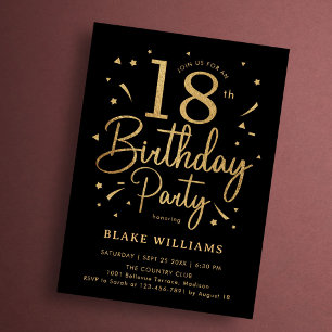 18. Geburtstag Schwarz Gold Einladung