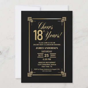 18. Geburtstag Schwarz-Gold-Party Einladung