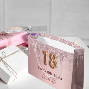 18. Geburtstag Schwarz Rosa Glitzer Tropfen Monogr Große Geschenktüte