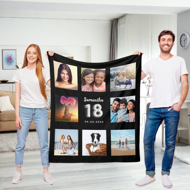 18. Geburtstag Schwarz-Silber-Foto Collage Name Fleecedecke (Von Creator hochgeladen)