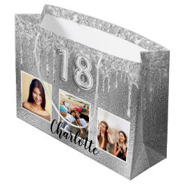 18. Geburtstag Silberner Glitzer Foto Große Geschenktüte