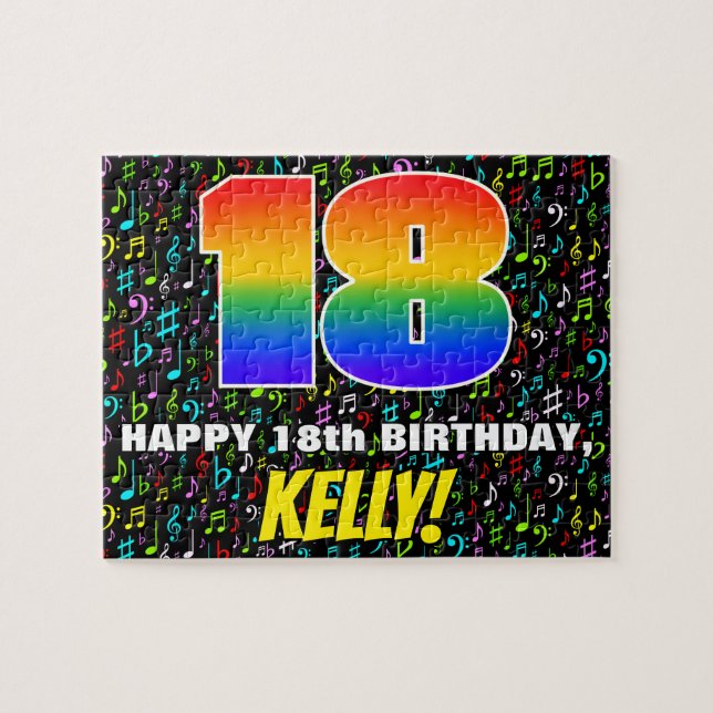 18. Geburtstag — Spaß, farbenfrohe Musiksymbole &  (Horizontal)