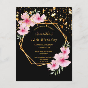 18. Geburtstag tropische schwarze goldene Sterne E Postkarte