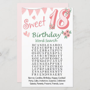 18. Geburtstag Word Search Game