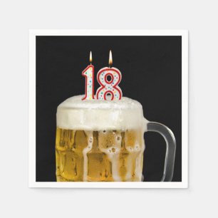 18. Geburtstagsbier auf schwarz Serviette