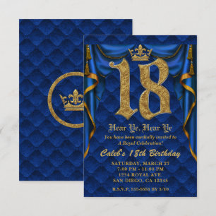 18. Geburtstagsfeier Royal Blau Goldene Krone  Einladung