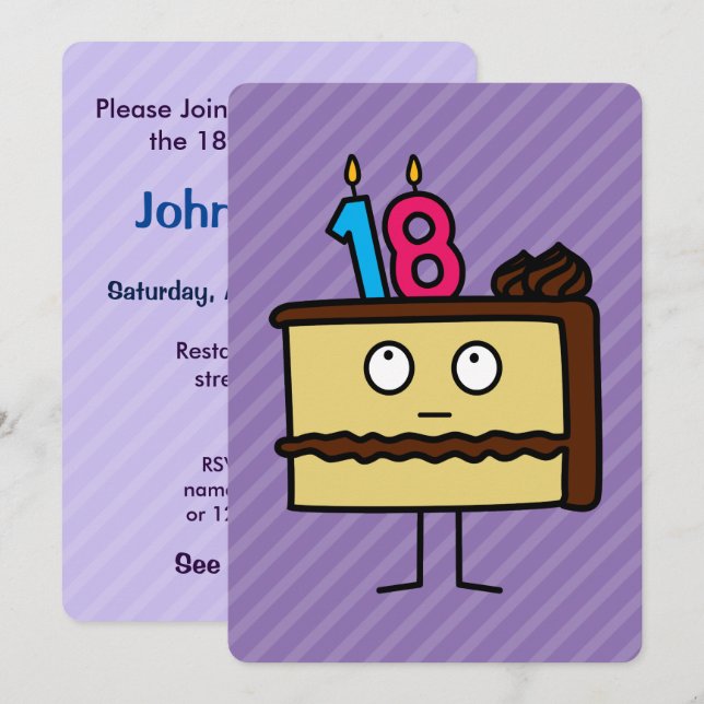 18. Geburtstagskuchen mit Kerzen Einladung (Vorne/Hinten)