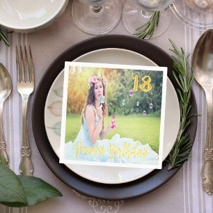 18. Geburtstagsparty Custom Foto Imitate Gold-Skri Serviette