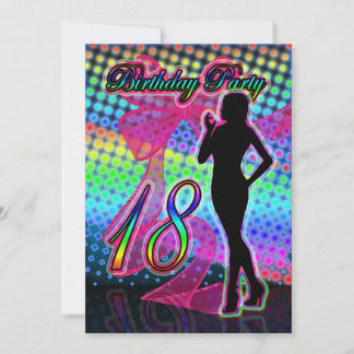 18. Geburtstagsparty Einladung, Neon mit weibliche Einladung