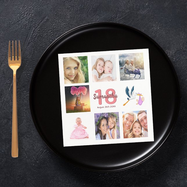 18. Geburtstagsparty Foto Collage Serviette (Von Creator hochgeladen)