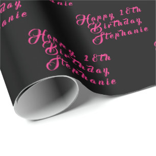 18. Geburtstagsparty Name Black Modern Pattern Geschenkpapier