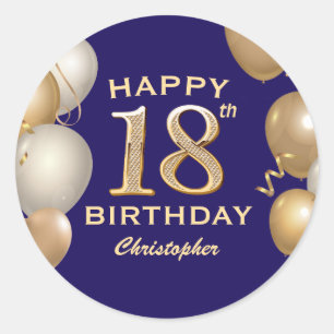 18. Geburtstagsparty Navy Blue and Gold Balloons Runder Aufkleber