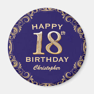 18. Geburtstagsparty Navy Blue and Gold Glitzer Magnet