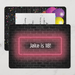 18. Geburtstagsparty Neon Schild an Wand Einladung