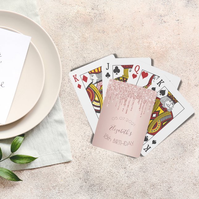 18. Geburtstagsparty Rose Gold Glitzer Tropfen Gla Spielkarten (Von Creator hochgeladen)