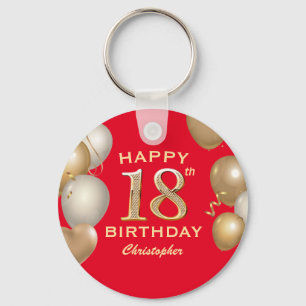 18. Geburtstagsparty Rot und Gold Ballons Schlüsselanhänger