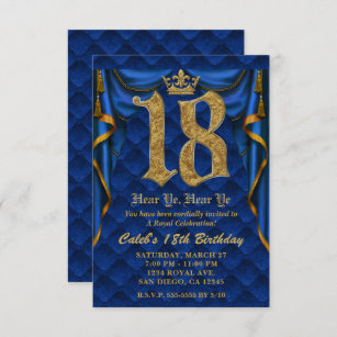 18. Geburtstagsparty Royal Blue Gold Crown Einladung