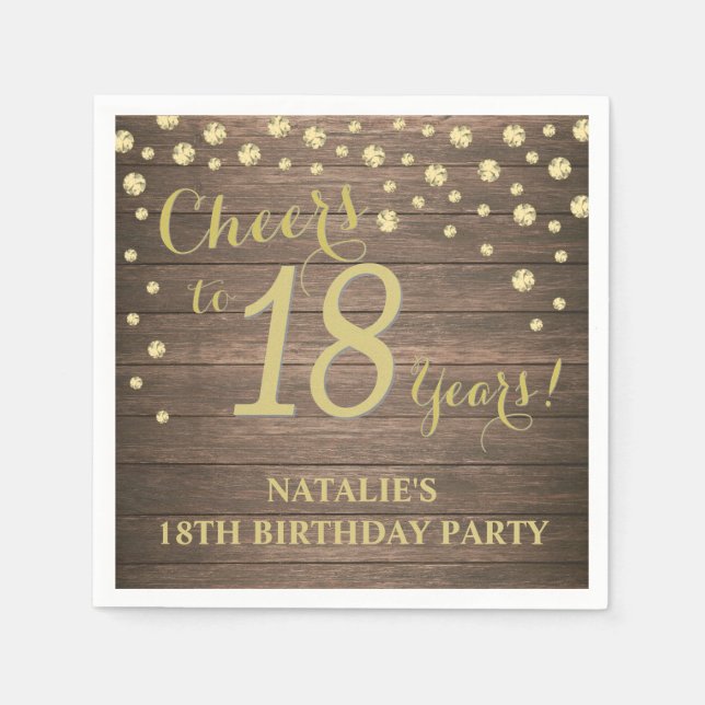 18. Geburtstagsparty Rustic und Gold Diamond Serviette (Vorderseite)