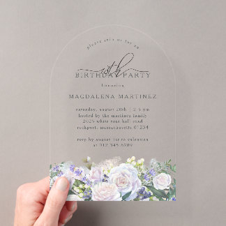 18. Geburtstagsparty White Blue Floral Arch Acryleinladungen