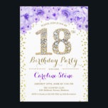 18. Geburtstagsparty - White Gold Lila Einladung<br><div class="desc">18. Geburtstagsparty Einladung Elegantes Design in Imitate Glitzer Gold,  lila und weiß. Stilvolle Blumeneinladung mit Diamanten und Rose. Ideal für eine gläserne Feier. Bitte schreiben Sie mir,  wenn Sie weitere Anpassungen benötigen.</div>