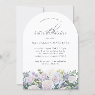 18. Geburtstagsparty White Rose Blue Floral Einladung
