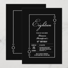 18. Geburtstagsschwarz mit Weißrahmen-Party Einladung