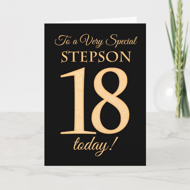 18. Gold-Effekt auf Black für Stepson Birthday Karte (Vorderseite)
