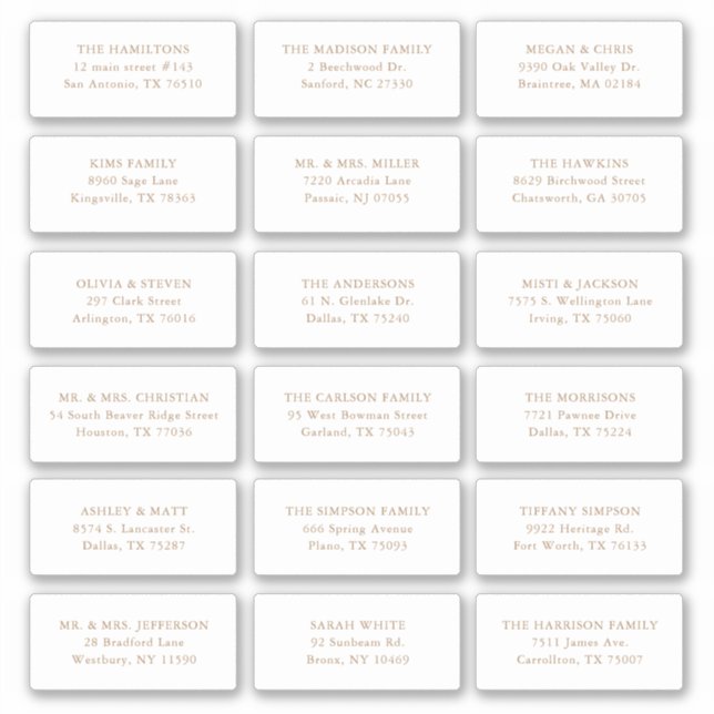 18 Gold Wedding Guest Name Anschrift Aufkleber (Vorderseite)