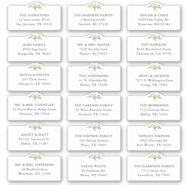 18 Greenery Wedding Shipping Address Sticker (Vorderseite)