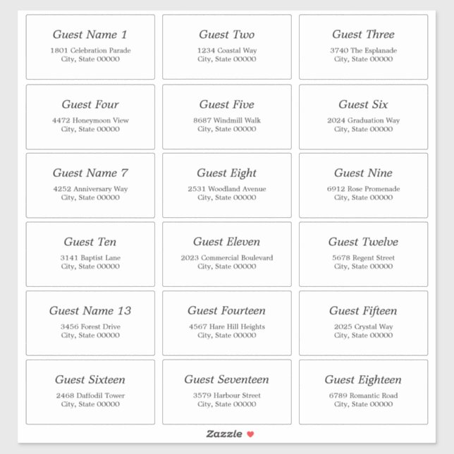 18 Guest Address Labels Eleganter Minimalistischer (Blatt)